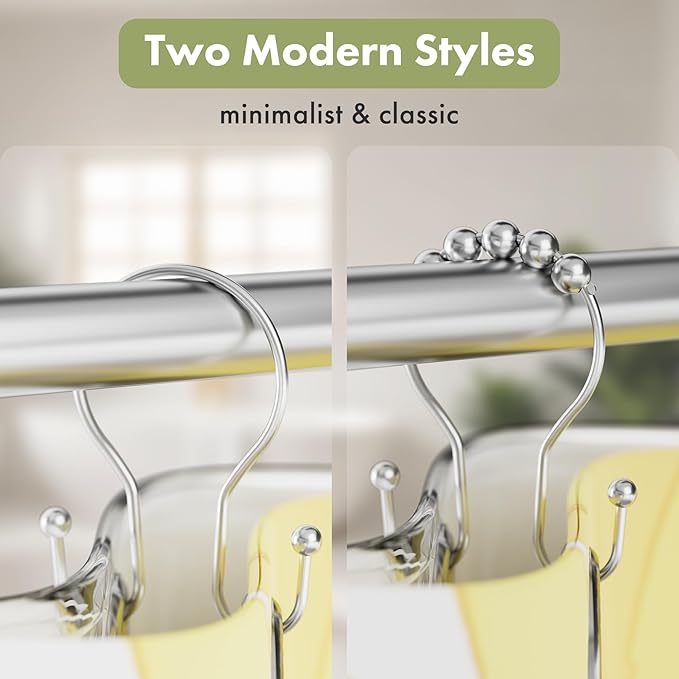 AmazerBath Chrome Shower Curtain Hooks Shower Curtain Rings, Simple Double Sided Shower Curtain Hooks Rust Proof, Smooth Glide Metal Shower Hooks for Shower Curtain Rod, 12 Pcs Shower Rod Hooks