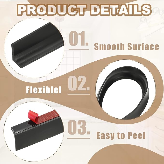 PATIKIL 79 Inch Collapsible Shower Threshold Water Dam Guard, Shower Stopper Barrier Self Adhesive Sink Splash Guard for Frameless Shower Door Bottom, Black (1.2"Wx0.6"T)
