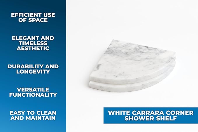 9 Inch Italian White Carrara Marble Corner Shower Shelf Bathroom Caddy, Wall Mounted Shower Shelf, Classic Flatback Design (2)