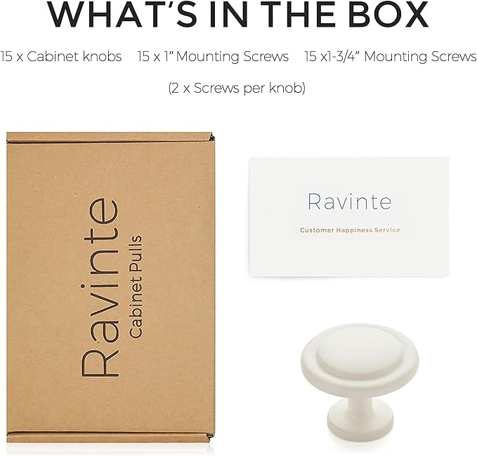 Ravinte 15 Pack 1-1/4 inch Kitchen Cabinet Knobs White Frosted Dresser Zinc Pulls Door Drawer Handles for Dresser Drawers