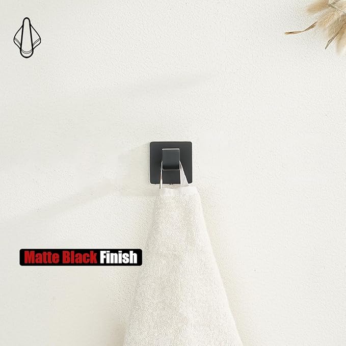 JQK Bathroom Towel Hook Black, Coat Robe Clothes Bath Wall Hooks for Kitchen Garage SUS 304 Stainless Steel Thick 0.8mm, 2 Pack Matte Black, TH250-PB-P2