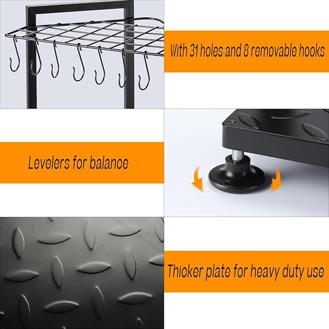 Garden Tool Organizer,Yard Tool Rack Heavy Duty,Free Standing for Garage Corner,Garage Organization,Garage Organizers and Storage,Garden Tool Holder for Lawn,Shed,Outdoor,Metal
