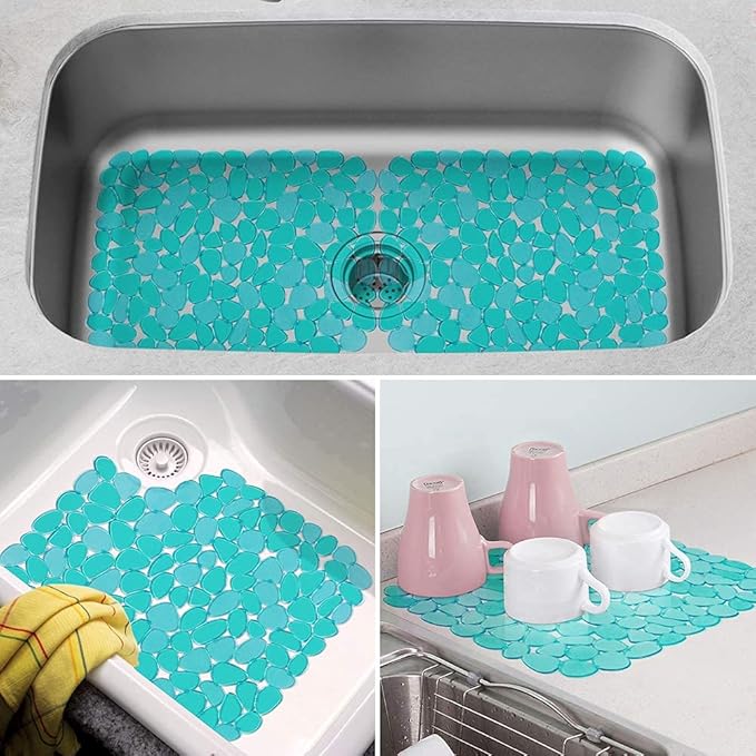 Yolife Pebble Sink Mats for Stainless Steel & PorcelainSink, PVC Sink Saddle Protectors Kitchen Sink Mat, Dishes and Glassware (Green,2 Pack)