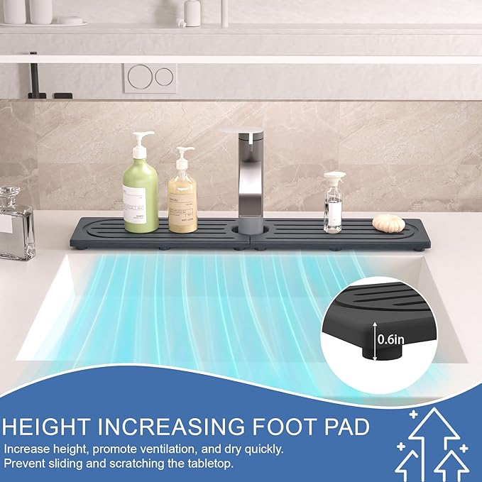 Fast Drying Kitchen Sink Splash Guard, Durable Stone Kitchen Faucet Mat, Water Absorbing Stone Tray for Sink, Diatomite Faucet Mat for Kitchen Sink, Stone Drying Mat for Kitchen and Bathroom Counter
