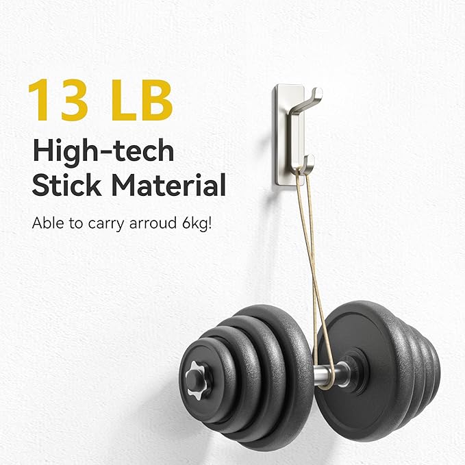 Self Adhesive Wall Hooks for Hanging: Extra Strong 13 LB, Hook for Coat, Towel in Bathrooms, Shower, Kitchen, Wall, Door Hook, Nickel Silver 4 Pack