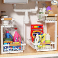 Under Sink Organizer 2 Pack, 2 Tier Slide Out Large Capacity Height Adjustable Under Sink Organizers and Storage for Kitchen Bathroom Cabinet, White