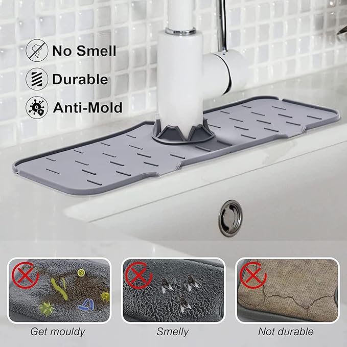 2Pcs Kitchen Sink Splash Guard,Silicone Faucet Mat Splash Guard for Kitchen Sink,Faucet Splash Catcher for Kitchen & Bathroom Countertop Protect(Black&Grey)
