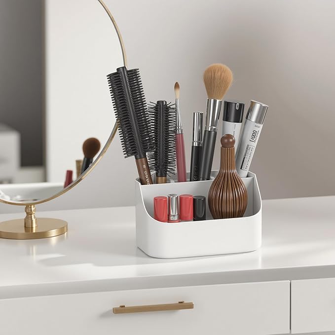 Countertop Toothbrush Holders for Bathrooms, Plastic Toothpaste and Electric Tooth Brush Holder Storage Caddy Stand for Shower, 5 Slots Cute Kids Bathroom Counter Organizer for Vanity, White