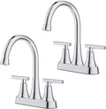 FORIOUS Bathroom Faucets Chrome, 4 Inch Centerset Bathroom Sink Faucet 2 or 3 Hole with Pop up Drain and cUPC Hose, Two Handles Control, 360° spout for Restroom,Vanity, Rv, 2 Pack