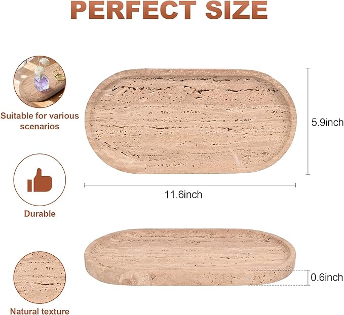 YKAJO Romania Unique Marble Tray Bathroom Vanity Tray Pure Natural Stone Perfume Tray for Jewelry, Cosmetics, Candles, Home Decorative, 11.6” L x 5.9” W x 0.6” H (Yellow Limestone)
