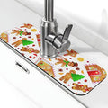 Christmas House Gingerbread Man Furits Kitchen Sink Splash Guard Faucet Mat 1 Pcs, Absorbent Fast Drying Mat Gadgets Splash Guard For Bathroom 15 X 5.5 Inches