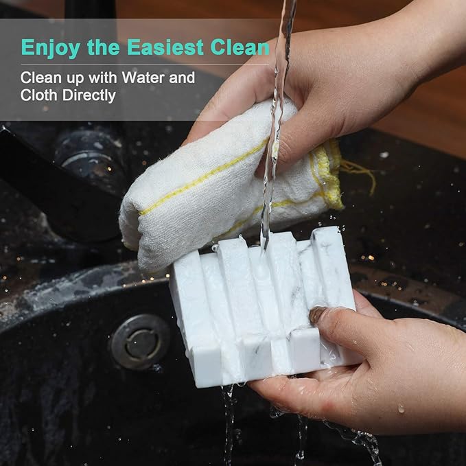 Morelax White Marble Soap Dish with Drain Bar Soap Holder Self Draining Soap Saver Tray Easy Clean Modern Bathroom Accessories Decor Soap Dishes Bar for Shower Bathroom Slanted Waterfall