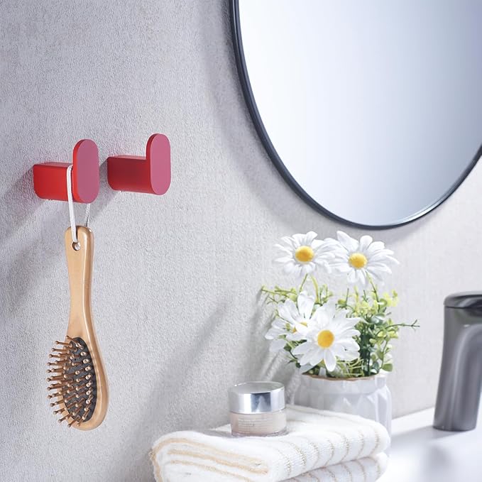RANDOM Red Towel Hooks for Bathrooms Round Shower Hooks SUS304 Stainless Steel Wall Mount Coat Hooks.RD-96026-8RED