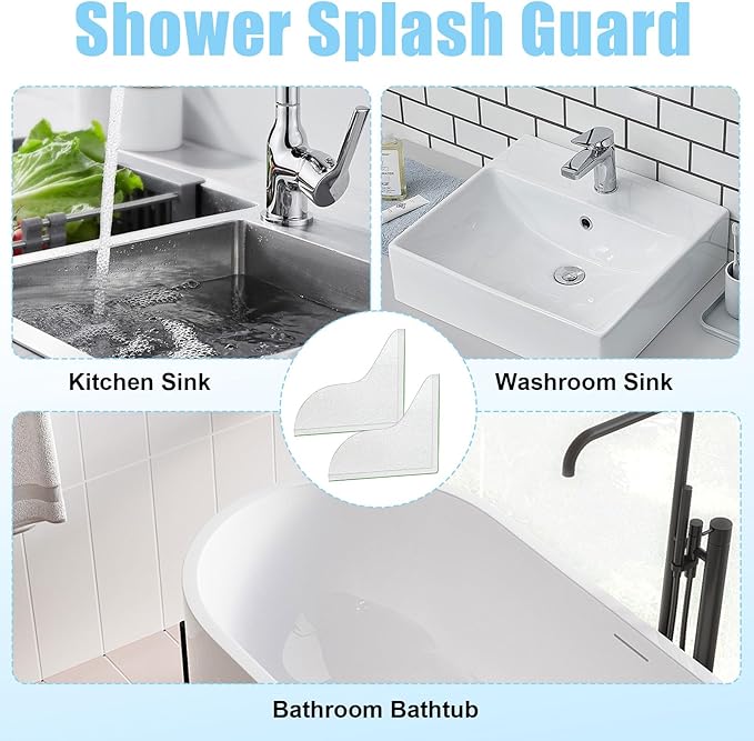 2 Pack Splash Guard for Bathtub,Acrylic Self-Adhesive Shower Corner Water Guard,Silicone Bathroom Shower Splash Guards to Keep Water in Bath,Easy to Install