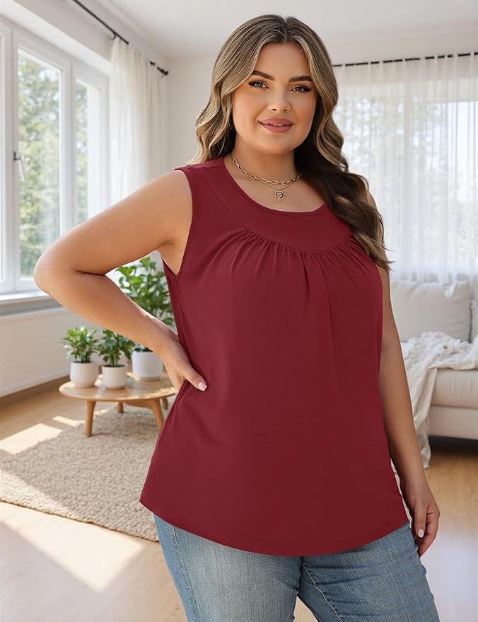 AKEWEI Womens Plus Size Tank Tops Ladies Sleeveless Summer Pleated Tops Oversized Flowy Tunics XL-5XL