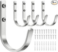 Aluminum Wall Hooks for Hanging Towel/Coat - 22LB Screw in Metal Hanger Wall Mount, for Outdoor, Closet, Door, Bathrooms, for Backpack, Robe, Silver 5 Pack