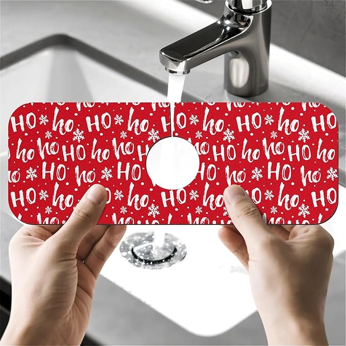 Faucet Draining Mat For Kitchen Sink, Christmas Hohoho Diatom Mud Absorbent Drain Pad For Bathroom Kitchen Sink Splash Guard Drying Mat