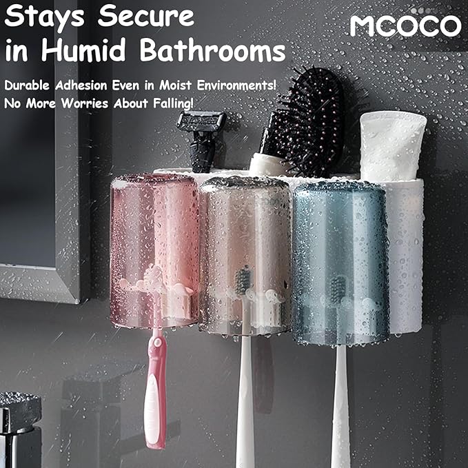Toothbrush Holders for Bathrooms Wall Mounted Toothbrush Holder with 3 Large Storage Slot Tooth Brush Holder 3-Cup