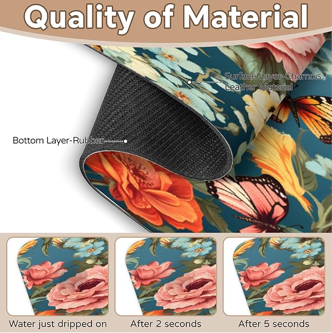 Vivid Flora Butterfly Blend Kitchen Faucet Mat Splash Guard, 15.4”x5.7” Absorbent Quick Drying Sink Mat for Countertop Protection, Draining Mat Sink Protectors For Kitchen Bathroom, 2 Pack
