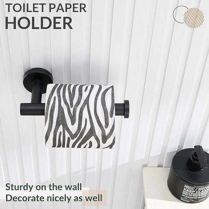 APLusee Matte Black Toilet Paper Holder, Stainless Steel Tissue Roll Hanger, Round TP Dispenser Wall Mount for Bathroom, Kitchen, Washroom