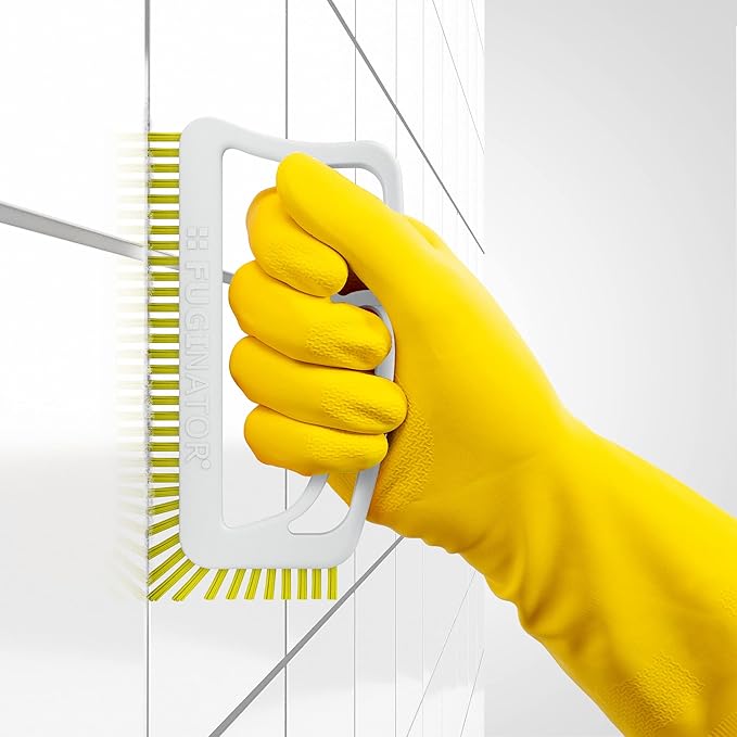 Fuginator Scrub Brush for Tile and Grout: Stiff Nylon Bristle Scrubbing Brush - Bathtub and Shower Scrubber for Floor Joints and Tile Seams - Cleaning Brush (White/Yellow)