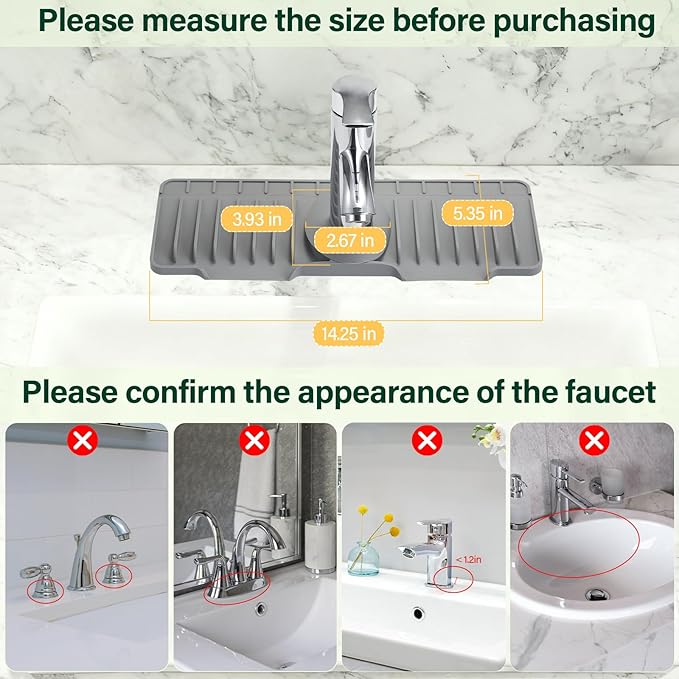 Silicone Faucet Splash Guard Mat for Kitchen Sink - Fast-Drain, Non-Slip Countertop Protector, Water Catcher Tray Behind Faucet, Easy Clean Silicone Drip Mat, 15.75"x 5.51"