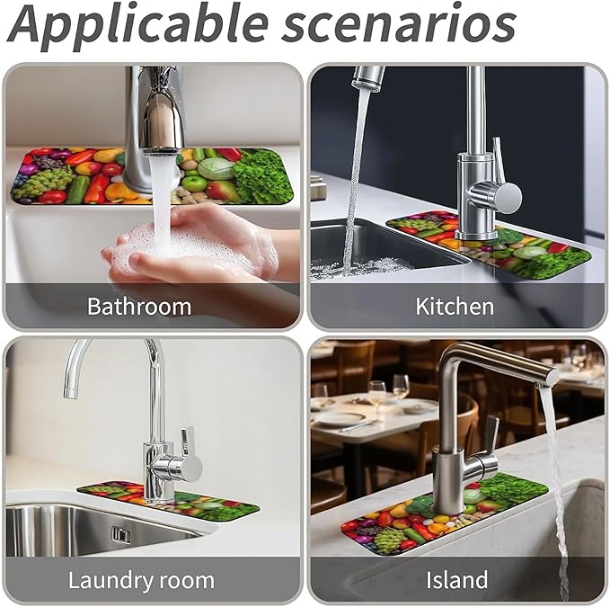 Kitchen Sink Splash Guard，vegetable Faucet Mat Sink Gadgets-Super Absorbent Fast Drying Mat Drip Catcher for Kitchen, Bathroom,Sink Mat, Dish Drying Mat, Bathroom(15" X 5.5" )