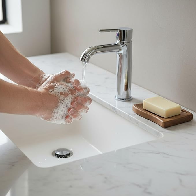 Soap Dish, Wooden Soap Holder with Wave Design for Fast Drainage & Non-Slip Base, for Shower, Bathroom, and Kitchen Sink