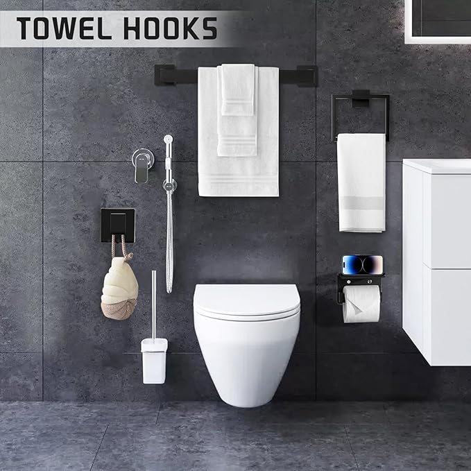 Matte Black Bathroom Hardware Accessories Set of 5 Pieces, 15.6 Inch Bath Towel Bar Set, 304 Stainless Steel Bathroom Hardware Set, Towel Racks for Bathroom Wall Mounted