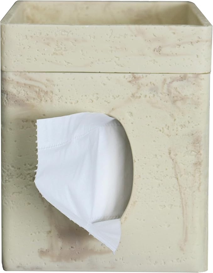 Hymmah Square Tissue Box Cover/Holder with Tray,Unique Cube Design Tissue Dispenser Decor for Vanity Counter Tops Also Great for Bedroom and Living Room