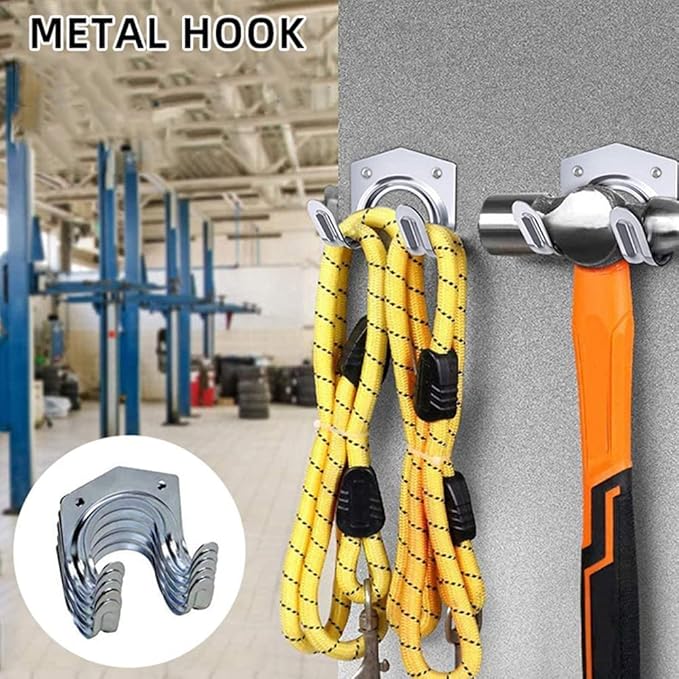 Storage Hanger Hooks,Double Tool Storage Hook 10Pcs Wall Mounted Hanger Hooks with 20Pcs Screws for Garage Shed,Universal Galvanized Metal Utility Hooks for Garden Tools