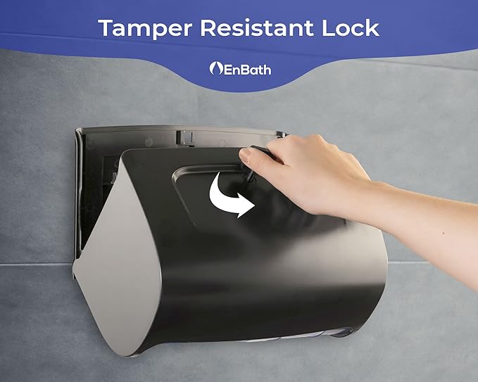 2-Pack Commercial Toilet Paper Dispenser Wall Mount, Double (2 Roll) Locking Toilet Paper Holder (Black), Compact Two Roll, Side by Side Design Tissue Paper Dispenser