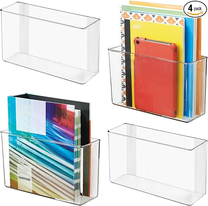 iDesign Adhesive Organizer Bin - Damage-Free Hanging for Kitchen, Bathroom, or Office - Set of 4 - Clear