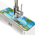Kitchen Sink Splash Guard，Summer coconut Beach dolphins Faucet Mat Sink Gadgets-Super Absorbent Fast Drying Mat Drip Catcher for Kitchen, Bathroom,Sink Mat, Dish Drying Mat, Bathroom(15" X 5.5" )