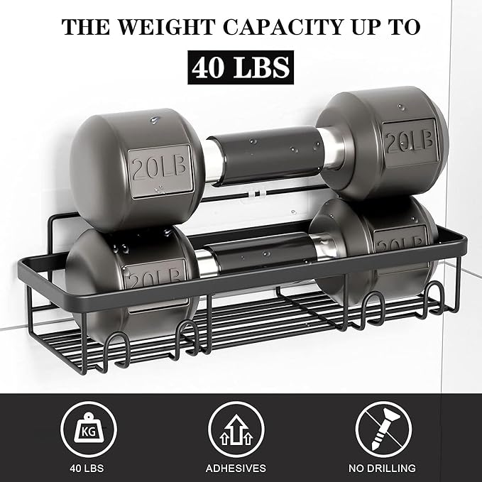 Shower Caddy, Bathroom Organizers, Black Shower Shelves for Inside with Soap Caddy & Toothbrush Holder, Stainless Steel Wall Rack Baskets Adhesives Mounted(5 PCS)