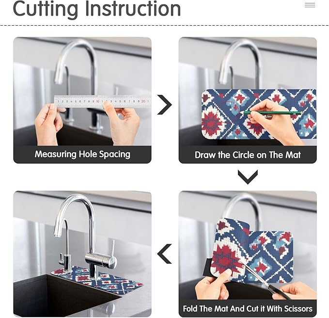 Kitchen Sink Splash Guard 2 PCS 30 Inch Sink Faucet Mat Splash Guard for Bathroom Countertop Water Absorbent Foldable Cuttable Soft Washable Vintage Blue Floral Patriotic