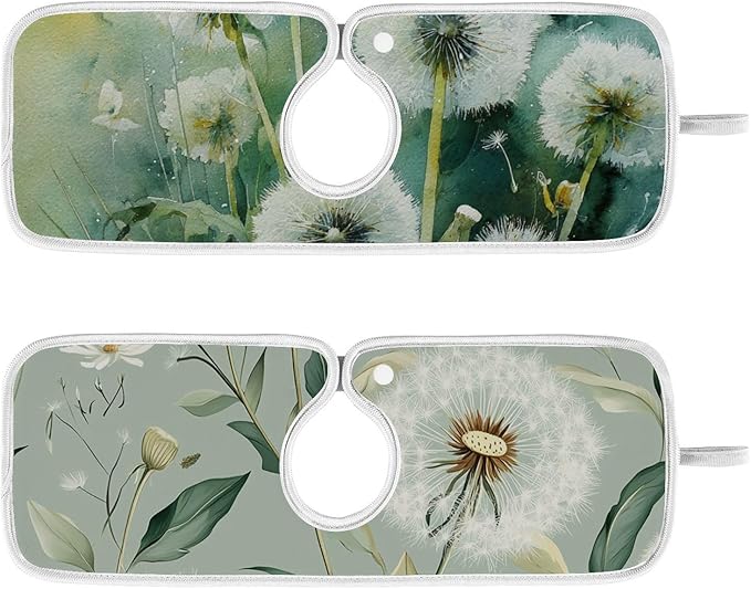 Sink Faucet Absorbing Mat Kitchen Sink Splash Guard Splash Faucet Drip Catcher for Bar RV Bathroom 2PCS 14.9x5.5in Sage Green Dandelion