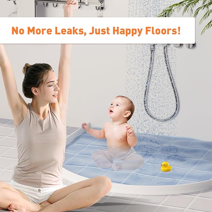 3.2" High Shower Threshold Water Dam 78 Inch Collapsible Self Adhesive Shower Water Splash Guard for Shower Water Blocker for Wet and Dry Separation Bathroom and Kitchen