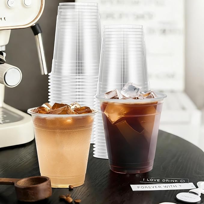 12 oz Clear Plastic Cups, 300 Count Disposable Coffee Cups No Lids, 12 Ounce Cold Plastic Party Cup Bulk, PET Clear Cup for Iced Coffee, Smoothie, Cold Beverage