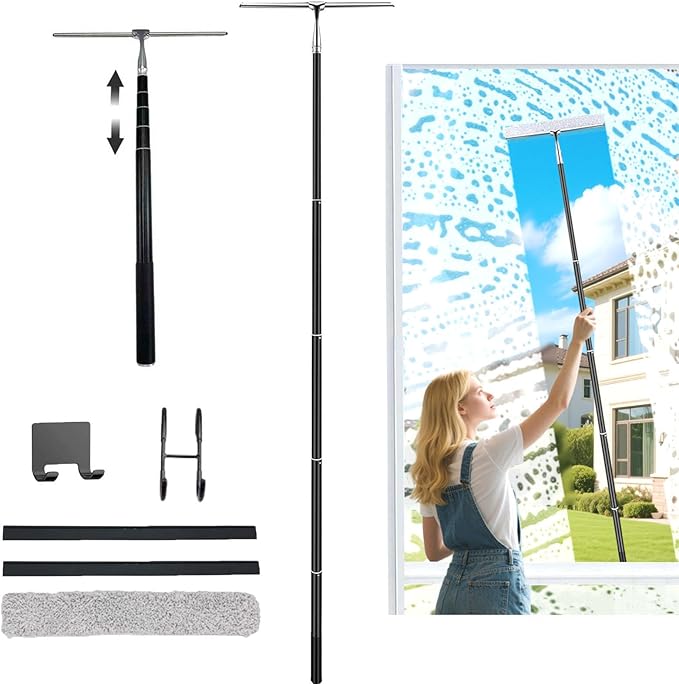 17.3″-60″ Telescopic Squeegee for Window Cleaning, Shower Squeegee for Glass Doors, Outdoor Window Cleaner Tool for Car Windshield Floor Tile Wall
