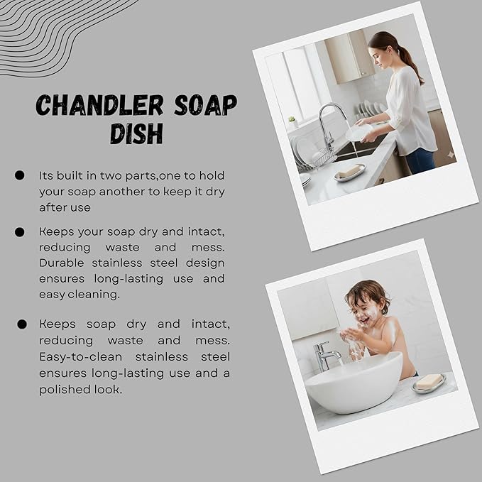 Chandler Stainless Steel Soap Dish for Shower & Bathroom Sink - Soap Holder with Drainage, Heavy Duty Soap Tray, Anti-Rust Soap Bar Holder