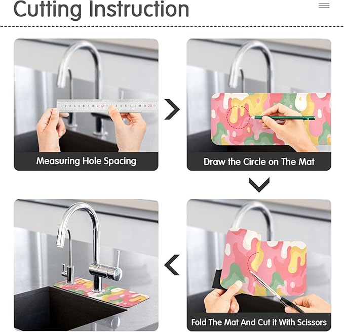 Kitchen Sink Splash Guard 2 PCS 14.7 Inch Sink Faucet Mat Splash Guard for Bathroom Countertop Water Absorbent Foldable Cuttable Soft Washable Multicolored Drips