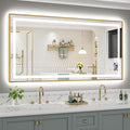 68x36 Inch LED Bathroom Mirror with Gold Frame, Backlit & Front Lit, Anti-Fog Lighted Bathroom Vanity Mirror for Wall, Memory Function, Dimmable, HD Tempered Glass, Shatter-Proof