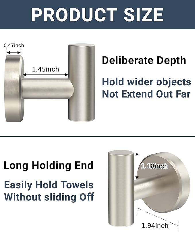 Brushed Nickel Towel Hook, Coat Robe Clothes Hook for Kitchen Garage Wall Mounted 2 Pack, 304 Stainless Steel, Heavy Duty Door Hanger, Cabinet Closet Wall Hook for Hotel Pool(Brushed Nickel)