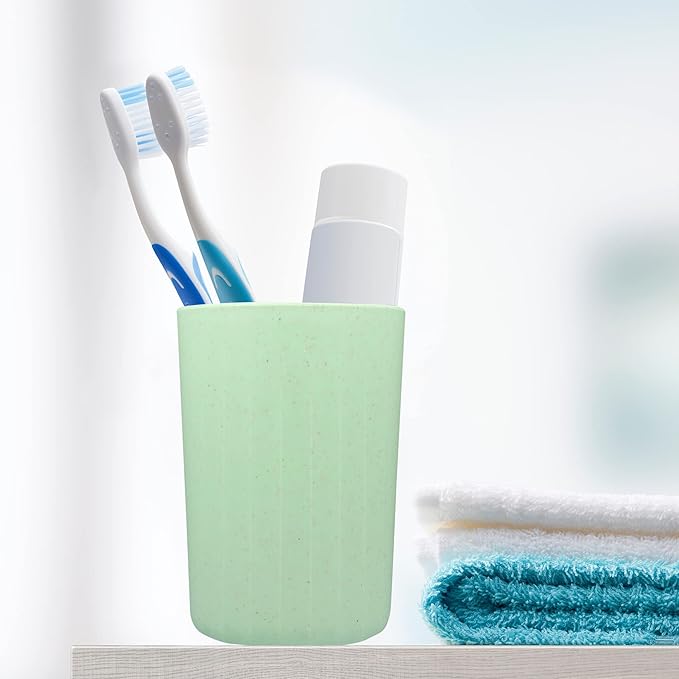 VOCOSTE 1Pc Bathroom Tumbler with Smooth Lines, Wheat Straw Cup, for Bathroom for Toothpaste Green 4.09''x2.80''