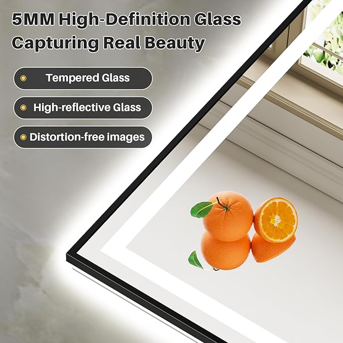 60x40 Inch LED Bathroom Mirror with Black Frame, Backlit & Front Lit, Anti-Fog Lighted Bathroom Vanity Mirror for Wall, Memory Function, Dimmable, HD Tempered Glass, Shatter-Proof