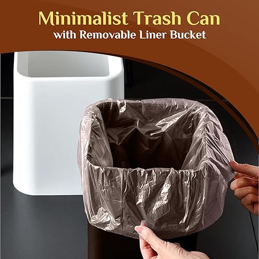 2 Pack Square Modern Trash Can Bedroom, 3Gal/12L Bathroom Trash Can Hidden Bag, Open Top Trash Bin Square Plastic, Minimalist White Garbage Can with Inner Bucket (with 2 Handles) for Kitchen Office