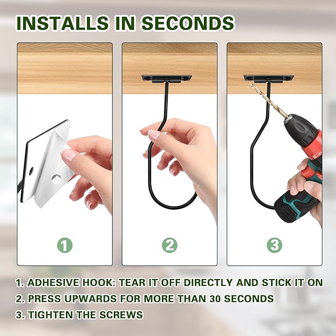 Banana Hanger Hook – Space Saving Banana Holder Hanger to Keep Bananas Fresh, Self Adhesive and Screw Banana Hook 4Pack Black