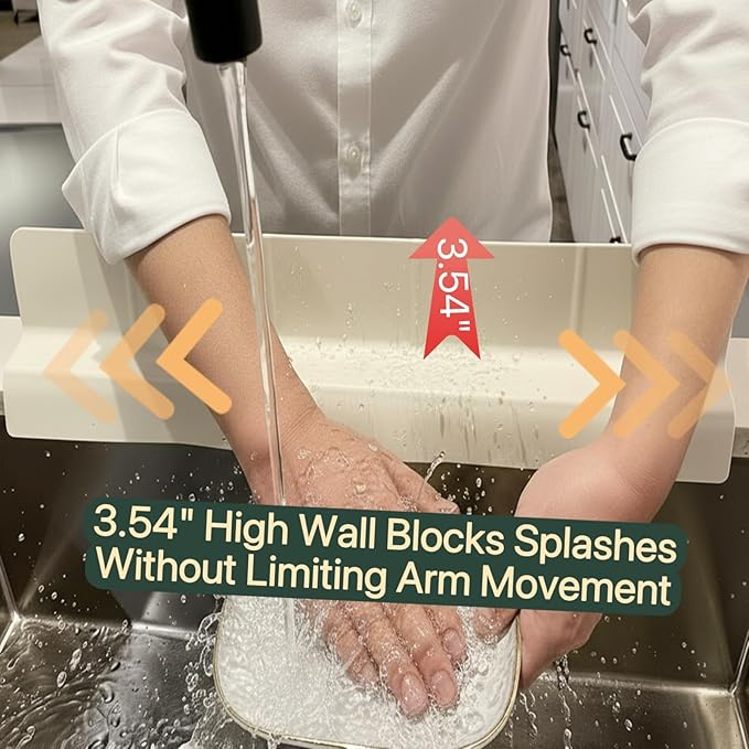 Sink Splash Guard for Kitchen, Splatter Screen & Silicone Water Guard with High Wall, Sink Edge Protector and Backsplash Guard, Easy to Install and Clean for Faucet and Countertop Area(Cream, 23")