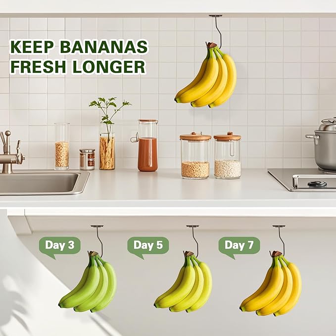 Banana Hanger Hook – Space Saving Banana Holder Hanger to Keep Bananas Fresh, Self Adhesive and Screw Banana Hook 3Pack Copper